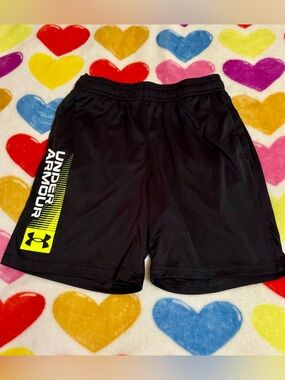 Boy’s Under Armour Black Athletic Shorts with Neon Yellow Logo